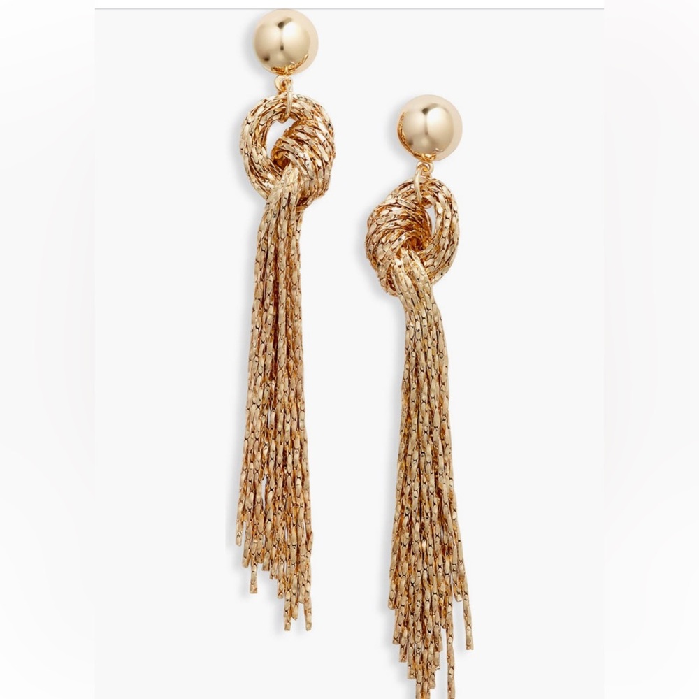 24K Gold Plated Knotted Fringe Drop Earrings Statement